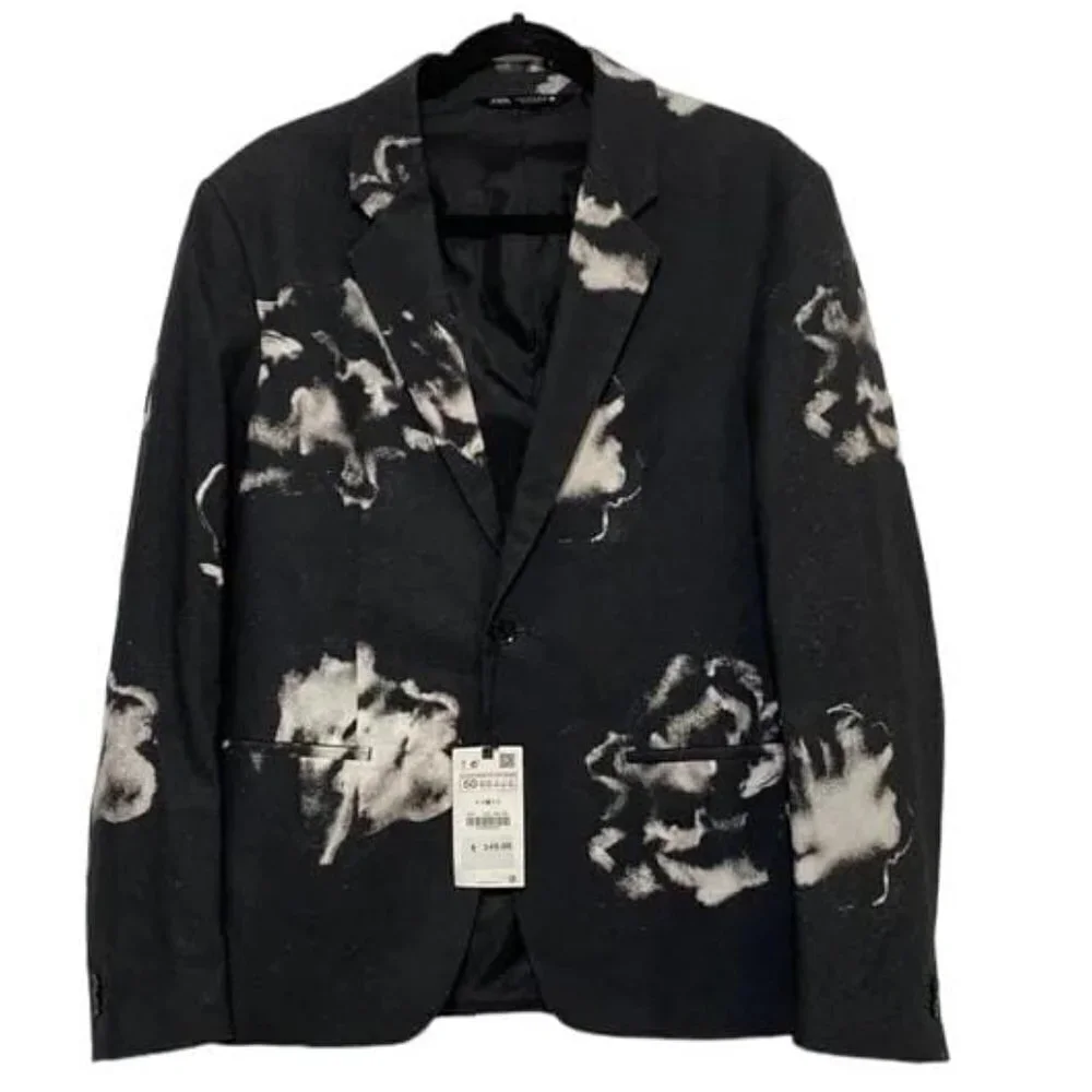 ZARA MEN'S PRINTED SUIT JACKET BLACK/WHITE SIZE 44  5732/388/800